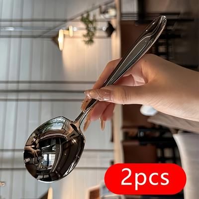 TEMU 2-pack Extra Large Stainless Steel Serving Spoons With Long Handle, Durable Metal Cutlery For Home, Hotel, Canteen, Restaurant Use