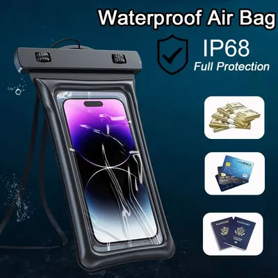 360° Full Cover Airbag Waterproof Swim Bag Phone Case For iPhone 16 15 14 13 12 11 Samsung S22 S23