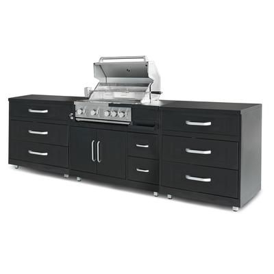 Cucina da esterno a 3 elementi con barbecue nero