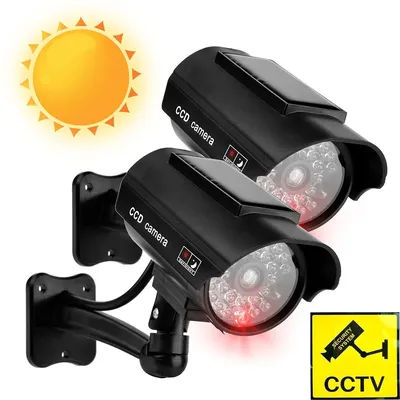 Dummy Surveillance Camera with Flashing Red LED Light Fake CCTV Security Camera Solar Power Outdoor Waterproof Anti-Theft Camera