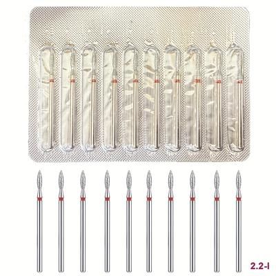TEMU 10pcs Diamond Cuticle Drill Bits, Flame Design For 3/32'' Electric Nail Files - Odorless, Precision Manicure & Pedicure Tools With Red Accents