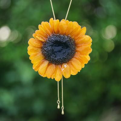 '22k Gold-Plated Resin-Coated Sunflower Bloom Lariat Necklace'