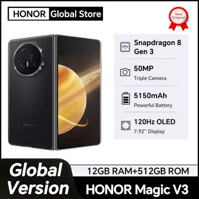 HONOR Magic V3 Global Version 5G Smartphone 120Hz Foldable LTPO OLED 7.92" Display Snapdragon 8 Gen 3 5150mAh 66W NFC IPX8