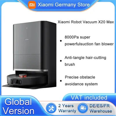 Versione globale Xiaomi Robot Vacuum X20 Max controllo vocale raccolta automatica della polvere scansione di tutta la casa pulizia del liquido per capelli