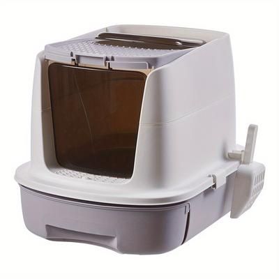 TEMU Large Foldable Cat Litter Box With Enclosed Drawer Pet Toilet Double Door