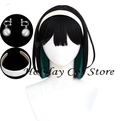 Perruque Cosplay Alien Stag Sua, Boucles d'Oreilles Courtes, Vert, Noir, Degré de Chaleur, Cheveux Synthétiques pour Halloween