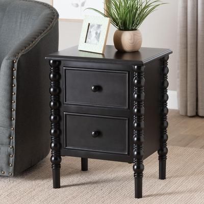 Malinda Classic White Wood 2-Drawer End Table with Spindle Legs by Wholesale Interiors INC in Black (Size ONE SIZE)