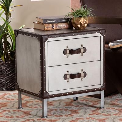 Jacey Vintage Silver Metal 2-Drawer End Table by Wholesale Interiors INC in Silver (Size ONE SIZE)