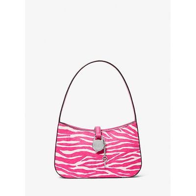 Michael Kors Lyra Small Zebra Print Calf Hair Pochette Pink One Size