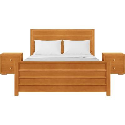 Caroline Wooden Platform Bed in Cherry, King with 2 Nightstands by Camden Isle in Cherry (Size KING)
