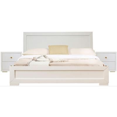 Trent Wooden Platform Bed in Black, Queen with 2 Nightstands by Camden Isle in White (Size QUEEN)