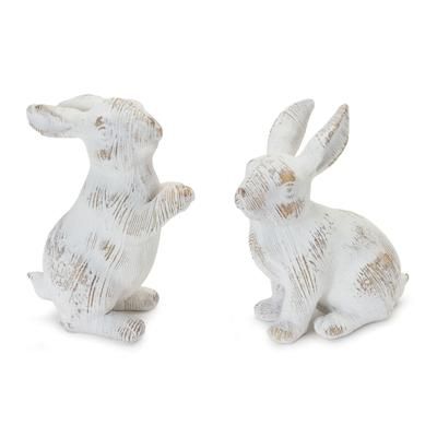 Rabbit (Set of 2) 5.5"H, 6.5"H Resin by Melrose in White/brown