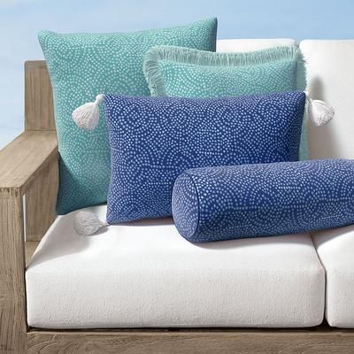 Cleo Dotted Tile Indoor/Outdoor Pillow - Cobalt, 17" x 17" Square Cobalt, 17" x 17" Square in Cobalt with Natural Fringe - Frontgate