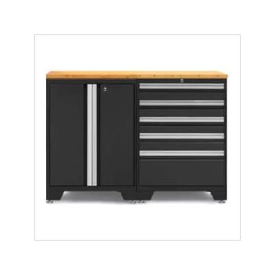 NewAge Garage Cabinets PRO Black 3-Piece Work Station with Bamboo Top