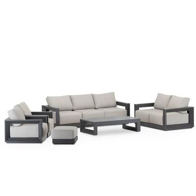 Set da giardino 7 posti in alluminio antracite con poggiapiedi