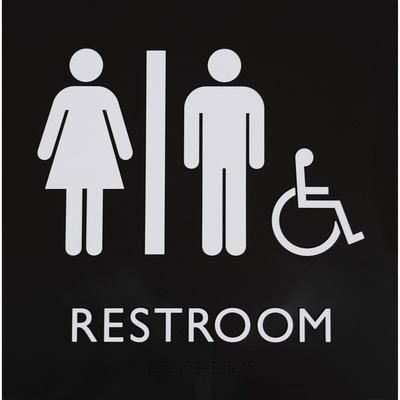 Lorell 02655 Restroom Sign, 1 Each, 8" x 8" Height, Square Shape, Easy Readability, Injection-molded, Plastic, Black LLR02655