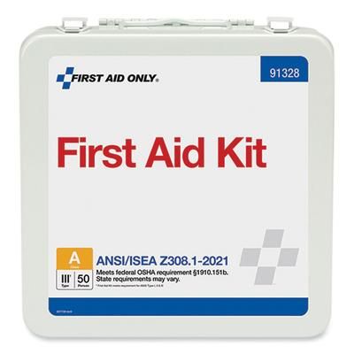 First Aid Only 91328 ANSI 2021 Type III First Aid Kit for 50 People, 184 Pieces, Metal Case