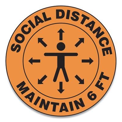 Accuform® MFS382ESP Slip-Gard Social Distance Floor Signs, 17" Circle, "Social Distance Maintain 6 Ft", Human/Arrows, Orange, 25/Pack - Pack of 25