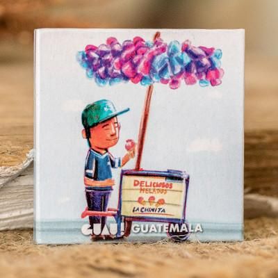 'Cultural Ice Cream Seller-Themed Paper Magnet from Guatemala'