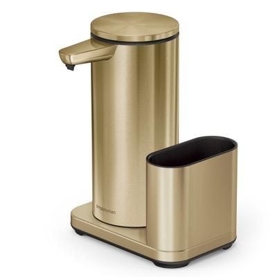 Simplehuman Touch-Free Rechargeable Sensor Liquid Soap And Hand Sanitizer Dispenser, With Caddy, 14 Oz, Brass