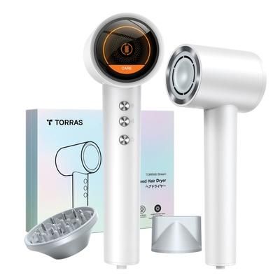 Torras Stream 1,600-Watt High-Speed Hair Dryer, Compact, 10-11/16"l X 3-3/4"w X 3"h, White