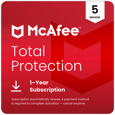 Mcafee Total Protection Antivirus & Internet Security Software, 5 Devices, 1-Year With Auto-Renewal, Digital Download