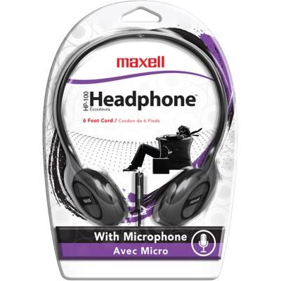 Maxell Hp-100 On-Ear Headphones With Microphone, Black