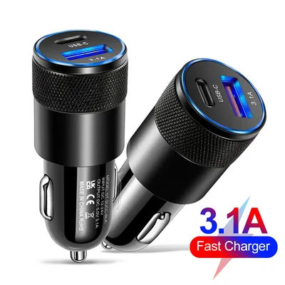3.1A USB Car Charger Type C USB C PD Fast Charging USB Car Phone Charger Adapter for iPhone Xiaomi