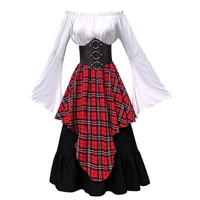 Retrò Vintage Medievale Gonna Camicia Manica a Campana Manica a Palloncino Vichingo Elfico Costume Per donna Celtico Costumi da pirata Fantasia Halloween Carnevale Mascherata Casual Quotidiano LARP