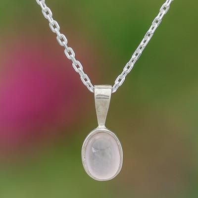 Pink Inspiration,'Silver Pendant Necklace with Natural Rose Quartz Stone'