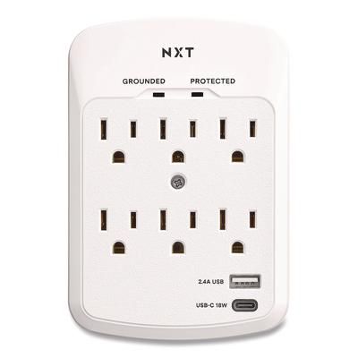 NXT Technologies 6-Outlet Plus USB Outlet Surge Protector, 6 AC Outlets/2 USB Outlets, 900 J, White (NXTNX61427)