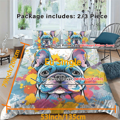 TEMU 3d French Bulldog Duvet Cover Set, Polyester 100%, Zipper Closure, Hypoallergenic, Lightweight Bedding, Pillowcases Included, No Duvet Insert - Woven Comforter Cover Set