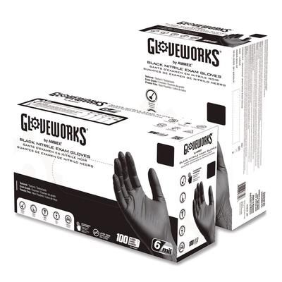 GloveWorks by AMMEX Nitrile Exam Gloves, Small, Black, 100/Box (AXCGWBEN42100BX)