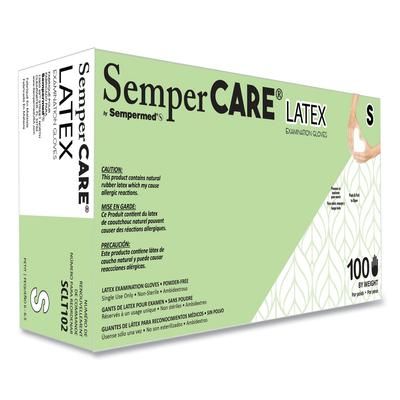 SemperCare Latex Examination Gloves, Cream, Small, 100/Box (SEZSCLT102BX)