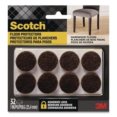 Scotch Felt Pad Protectors, 1" Diameter, Brown, 32/Pack (MMMSP822NA)