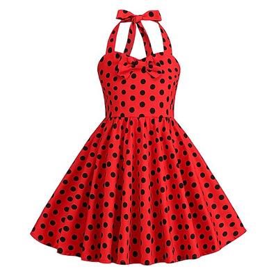 Anni 1950 Retrò Vintage Rockabilly Vestito Abito Swing Pois Costume Ragazze Carnevale Mascherata Abbigliamento quotidiano Addio al Nubilato Bambini Vestito