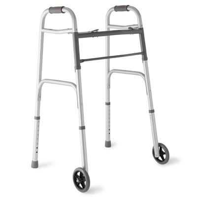 Medline 2-Button Folding Walker with 5" Wheels, Aluminum, 1 EA (MDS86410W54H)
