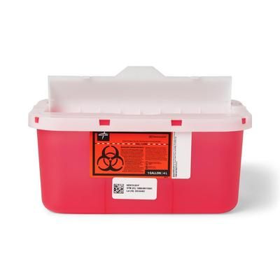 Medline Patient Room Sharps Container with Counter-Balance Lid, Translucent Red, 1 gal., 1 EA (MDS701201FH)
