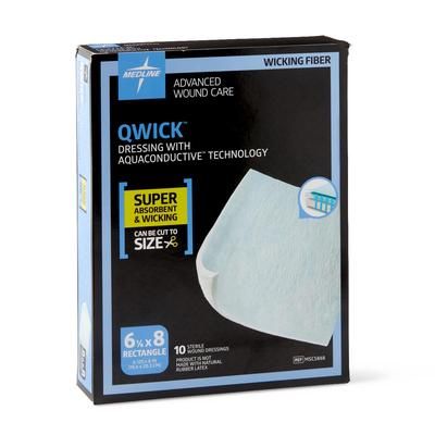 Medline Qwick Nonadhesive Dressing with Aquaconductive Technology, 6.125" x 8", 10/BX (MSC5868Z)