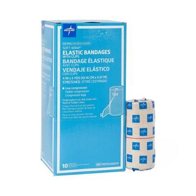 Medline Soft-Wrap Elastic Bandage with Clips, 4" x 5 yd., 50/CS (MDS046004)