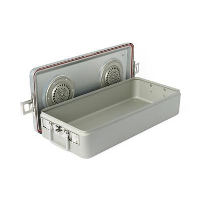 Medline Steriset Sterilization Container, Full-Size, Flat Bottom, Aluminum Lid, Gray Handle, 23.5" x 10.8" x 5.25", 1 EA (WAG2V13ASA)