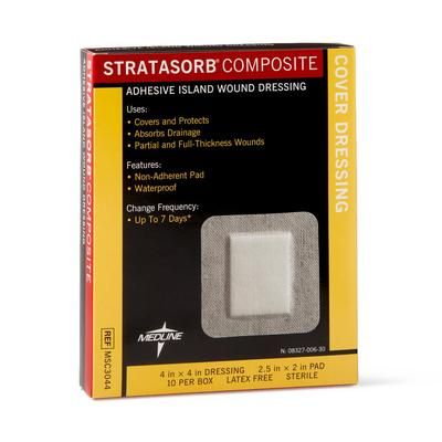 Medline Stratasorb Composite Adhesive Island Wound Dressings, 4" x 4", 100/CS (MSC3044)