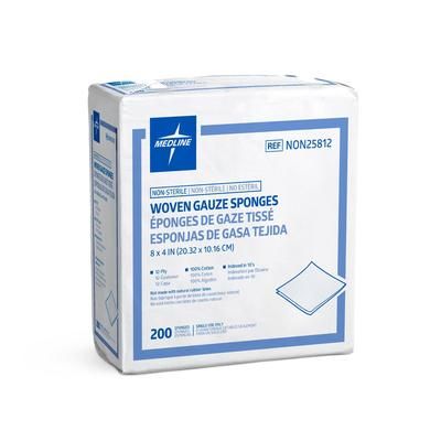 Medline Woven Nonsterile Gauze Sponges, 12 Ply, 8" x 4", 200/PK (NON25812ZZ)