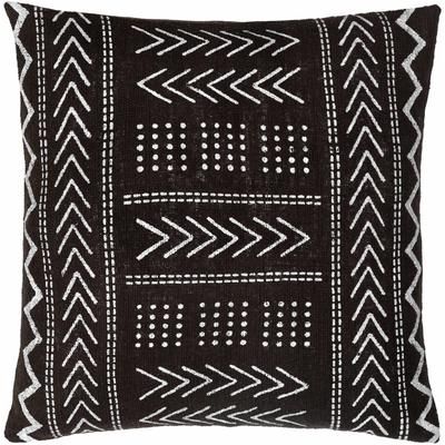 Bacsay 18" Square Pillow Moroccan Plush Cotton Black/Cream Lumbar Pillow - Boutique Rugs