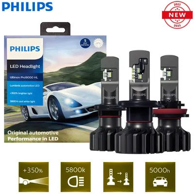 Philips-Lumière de voiture LED Ultinon Pro9000, H4, H7, H11, H11, Gen2, H1, H8, HB3, HB4, HIInter +, 350% Lumineux, LED 9005, 9006, 9012, Blanc, 5800K, Nouveau