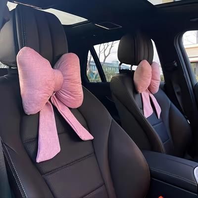 TEMU 2pcs Cartoon Car Headrest Neck Pillow - Adorable Bowknot Design For A Fun Ride, And Comfortable Support For Neck And Head, Compatible With Most Car Headrests