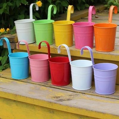 TEMU 10pcs/set Iron Balcony Pots Planters Wall Hanging Metal Bucket Flower Holder Vase Flower Pot Garden Decoration Supplies