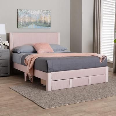 Elora Modern Pleated Velvet Queen Size Storage Bed by Wholesale Interiors INC in Light Pink (Size ONE SIZE)
