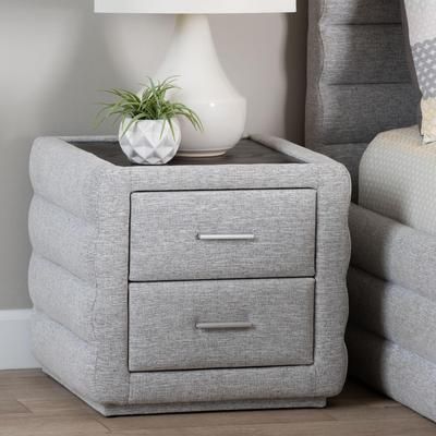 Cadmus Modern Light Grey Channel-Tufted Fabric 2-Drawer Nightstand by Wholesale Interiors INC in Light (Size ONE SIZE)
