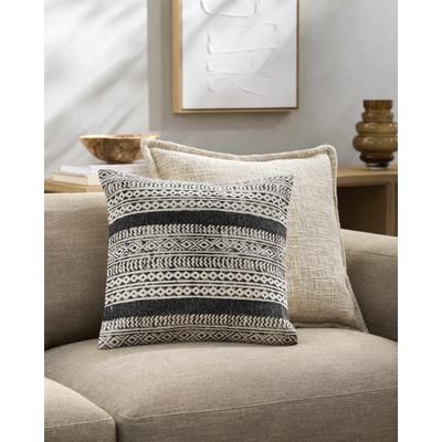 Taytayan 14"L x 22"W Pillow Moroccan Plush Cotton Black/Light Beige/Peach/Beige Lumbar Pillow - Boutique Rugs